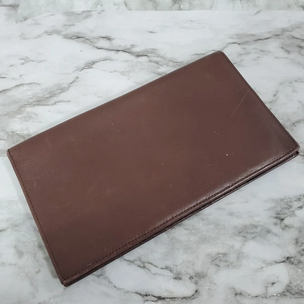 TUMI‎ Brown Leather Long Bifold Wallet Organizer Multiple Card Slots & ID Window